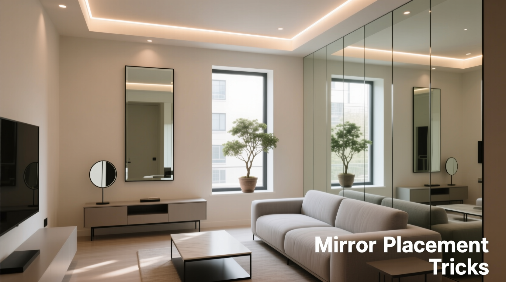 how to make a small living room look bigger using mirror placement tricks