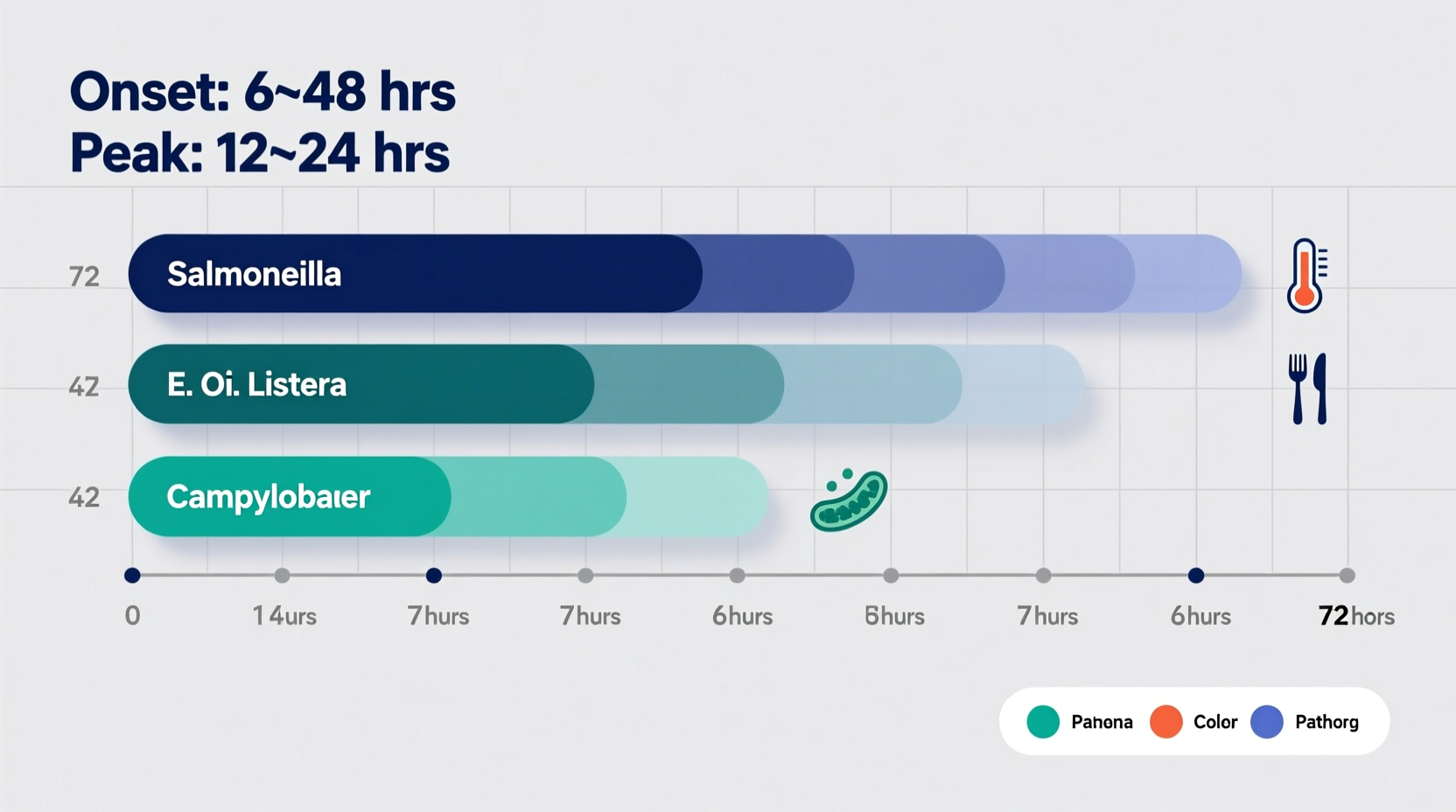 Timeline chart showing food poisoning onset periods