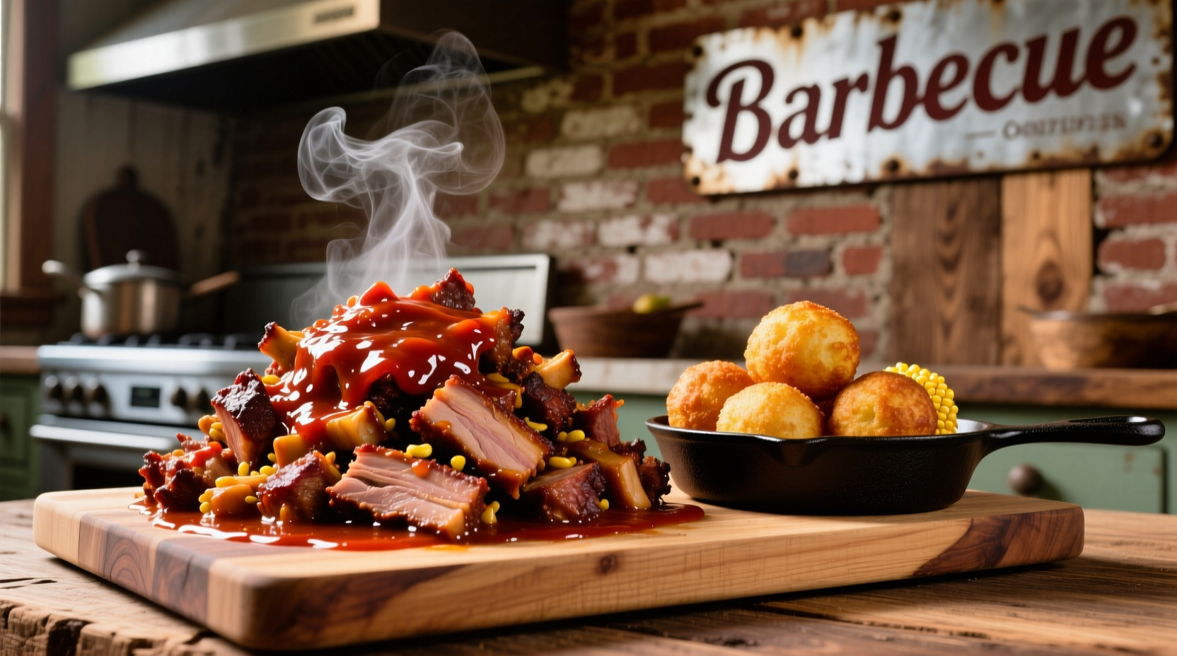 North Carolina barbecue platter with pulled pork and hushpuppies