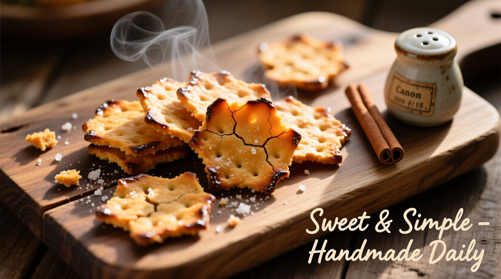 Homemade sweet potato crackers on wooden board