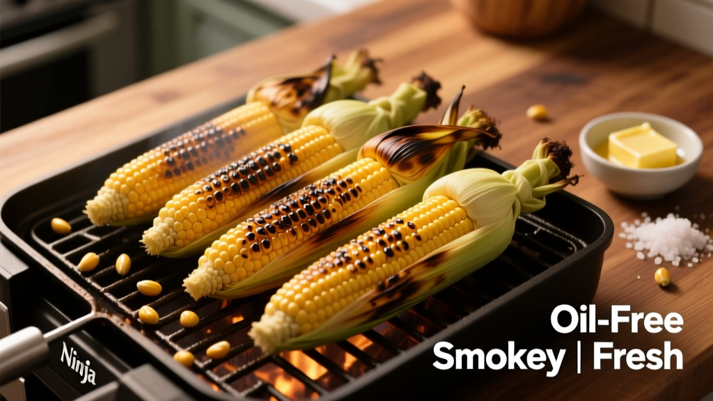 Grill Corn on the Cob in a Ninja Grill: Crisp & Oil-Free