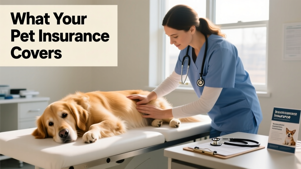 A calm dog resting beside a veterinarian during a gentle exam