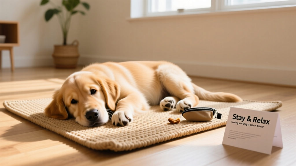 A dog pet on a mat on wooden floor