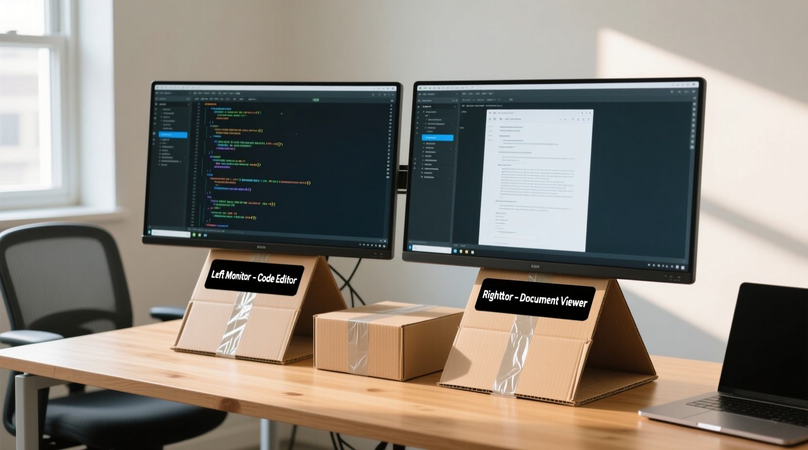 how to set up dual monitors without expensive stands or mounts