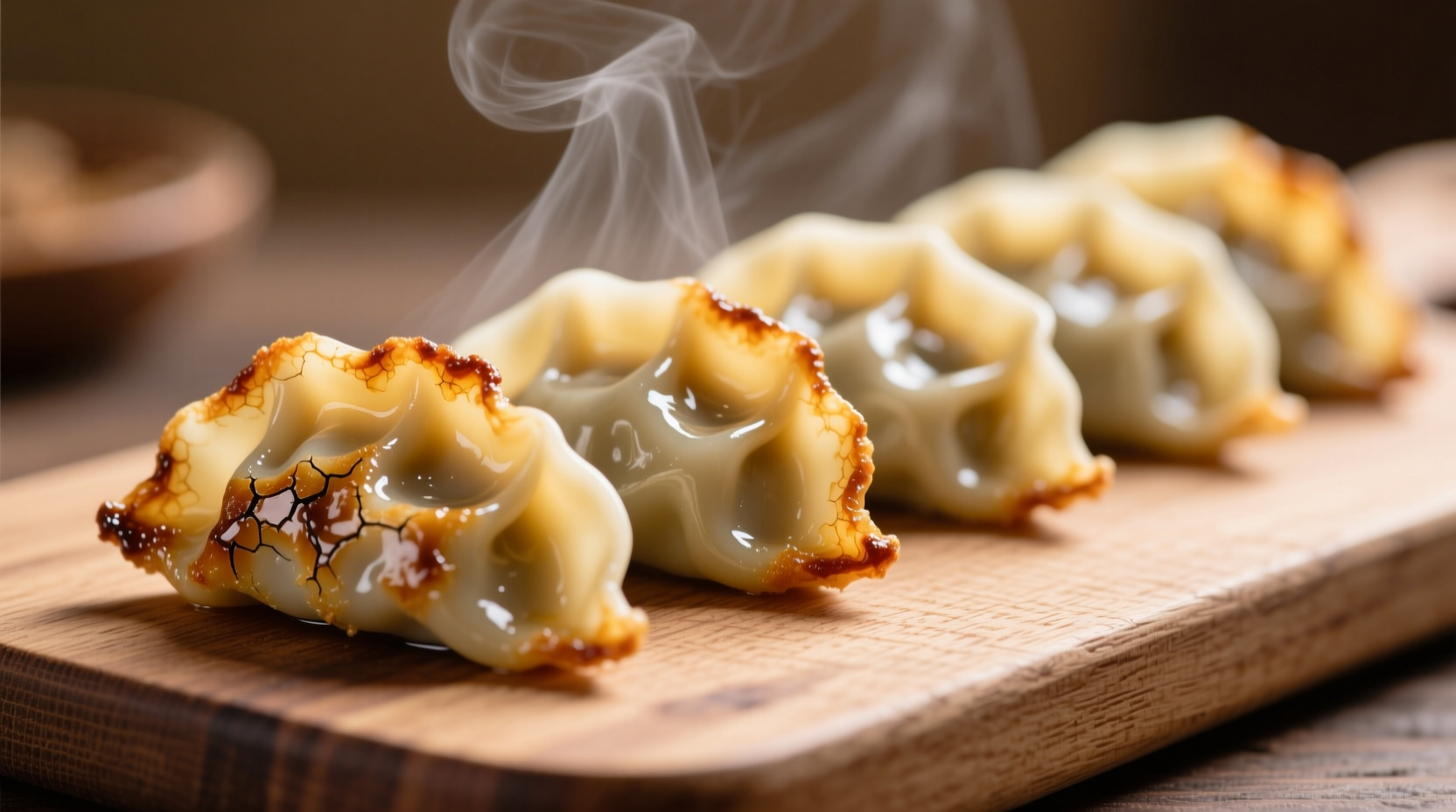 Perfectly cooked frozen dumplings with golden brown bottoms