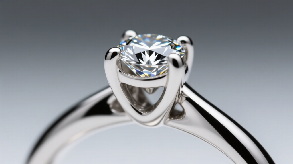 Macro shot of a sterling silver snap-on pendant bail gripping the top shank of a diamond ring, under soft studio lighting.