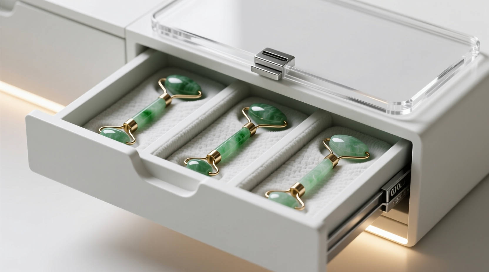 jade roller storage in insulated drawers