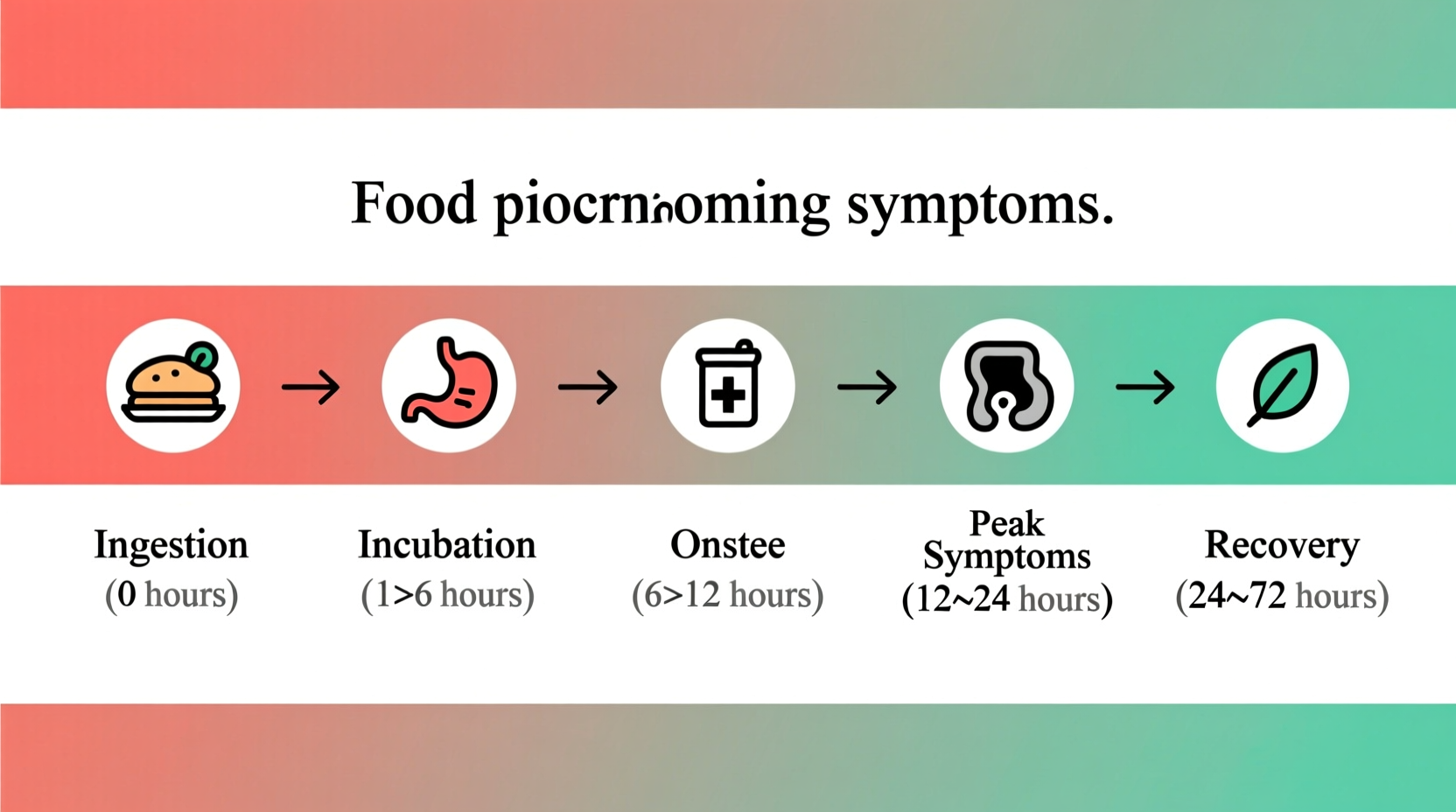 Timeline showing food poisoning symptom development stages