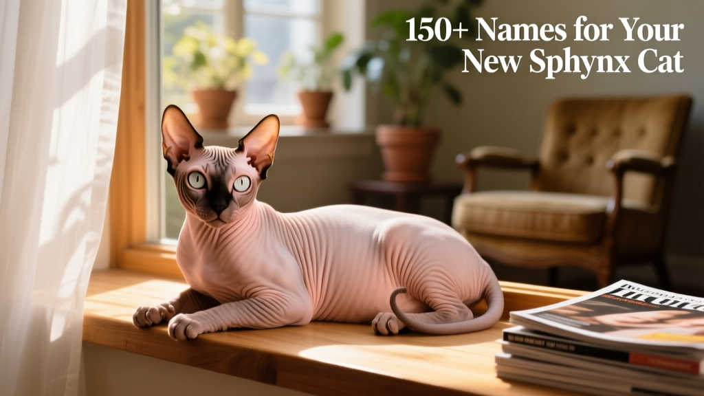 A relaxed Sphynx cat lounging on a sunlit windowsill, showcasing its smooth, warm-toned skin and alert expression