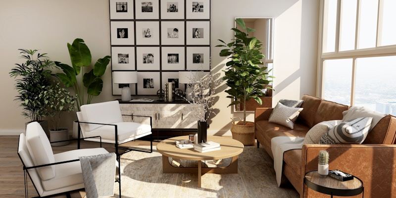 Warm toned living room with layered textures