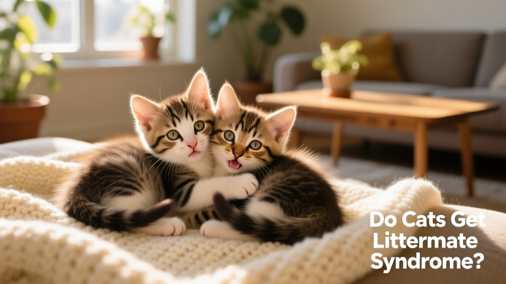 Two playful kitten siblings napping together on a soft blanket