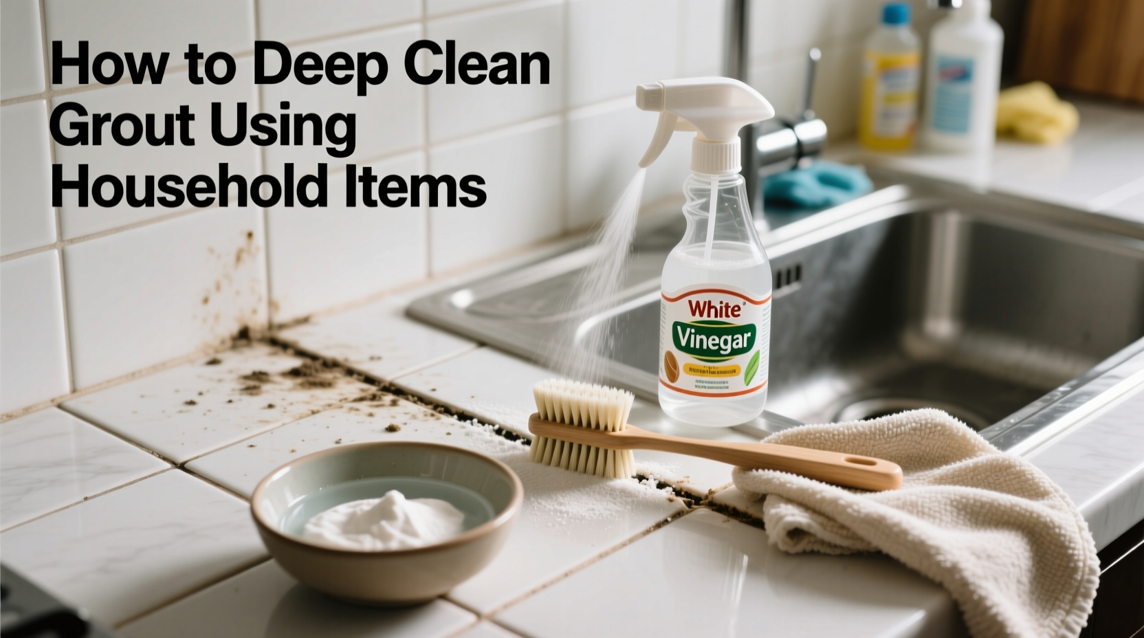 how to deep clean grout between tiles using household items