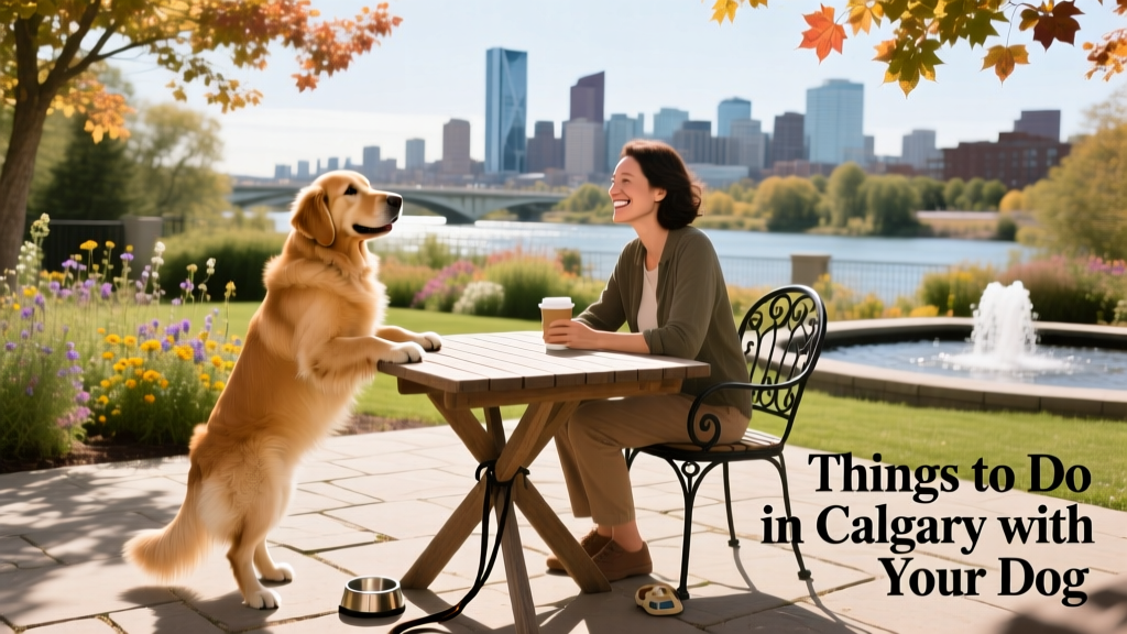 A dog stands on hind legs to reach up to owner sitting at a table on a pet-friendly patio