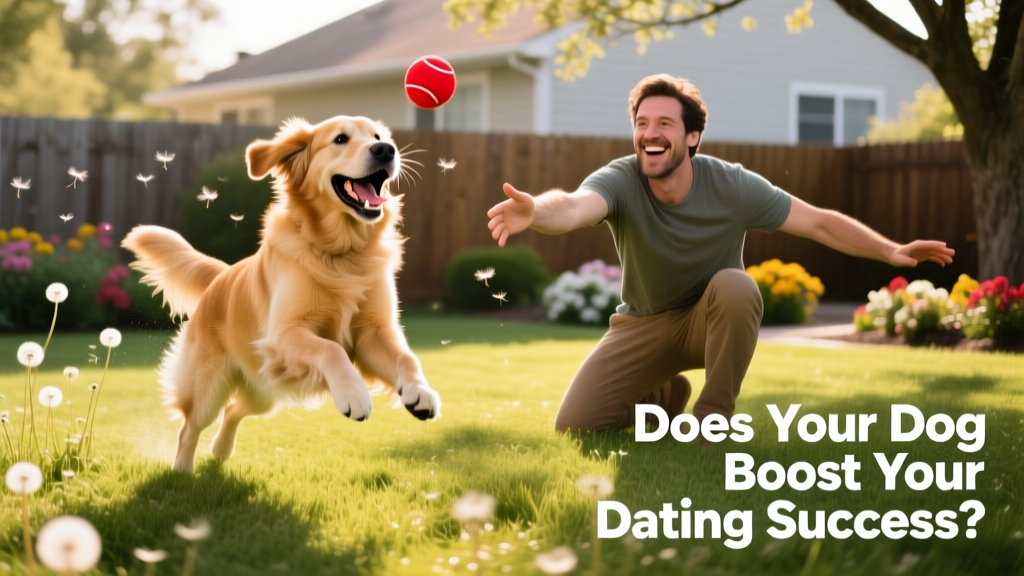A playful golden retriever and their owner laughing together during a sunny outdoor game of fetch