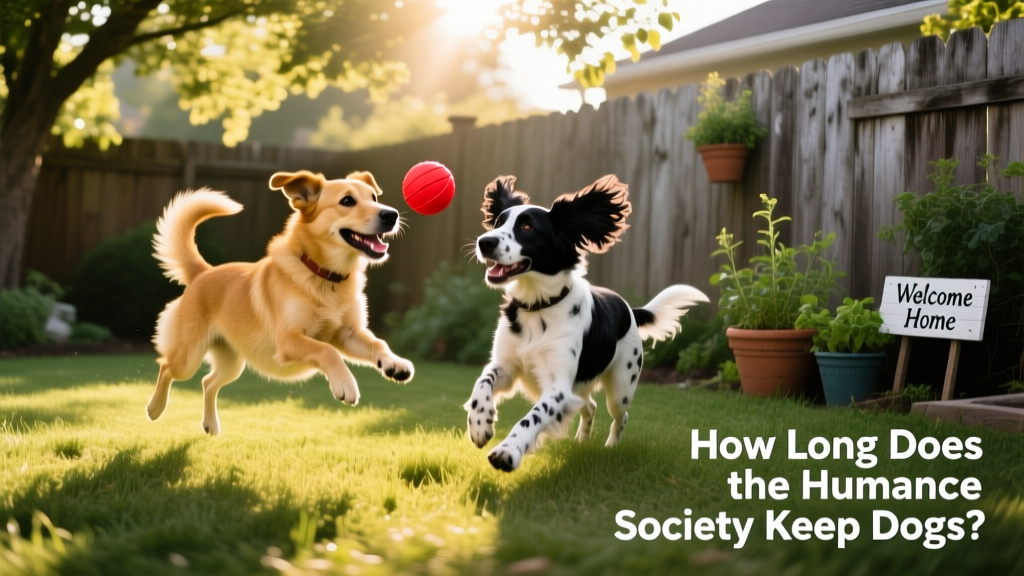 Two dogs playing side-by-side in a sunlit backyard, symbolizing successful rehoming and new beginnings