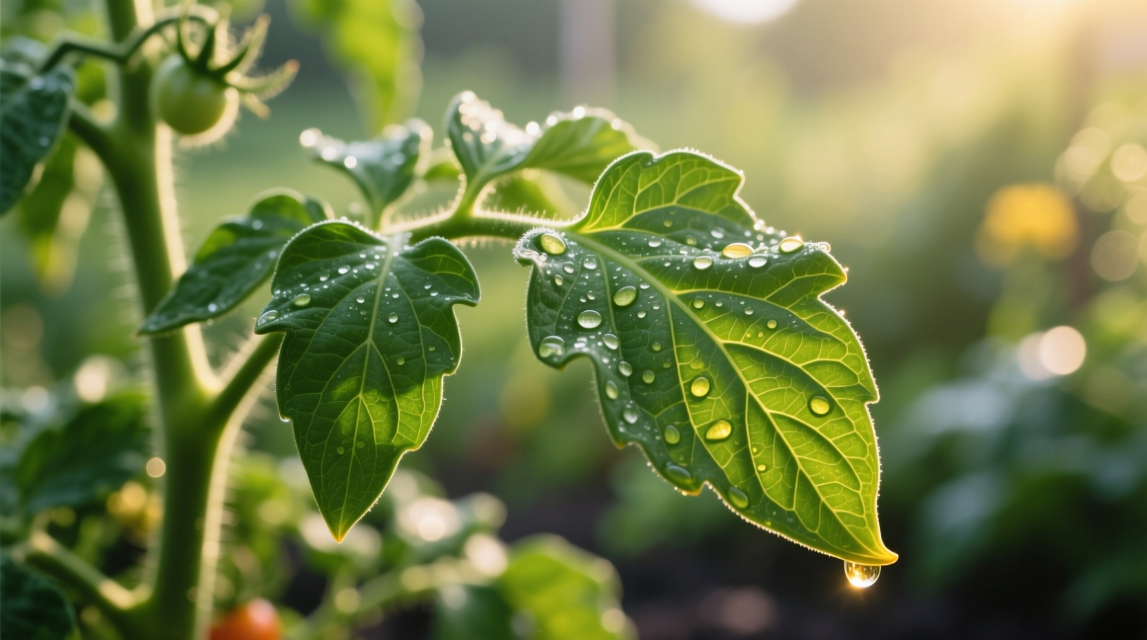 Close-up of healthy tomato plant with green leaves