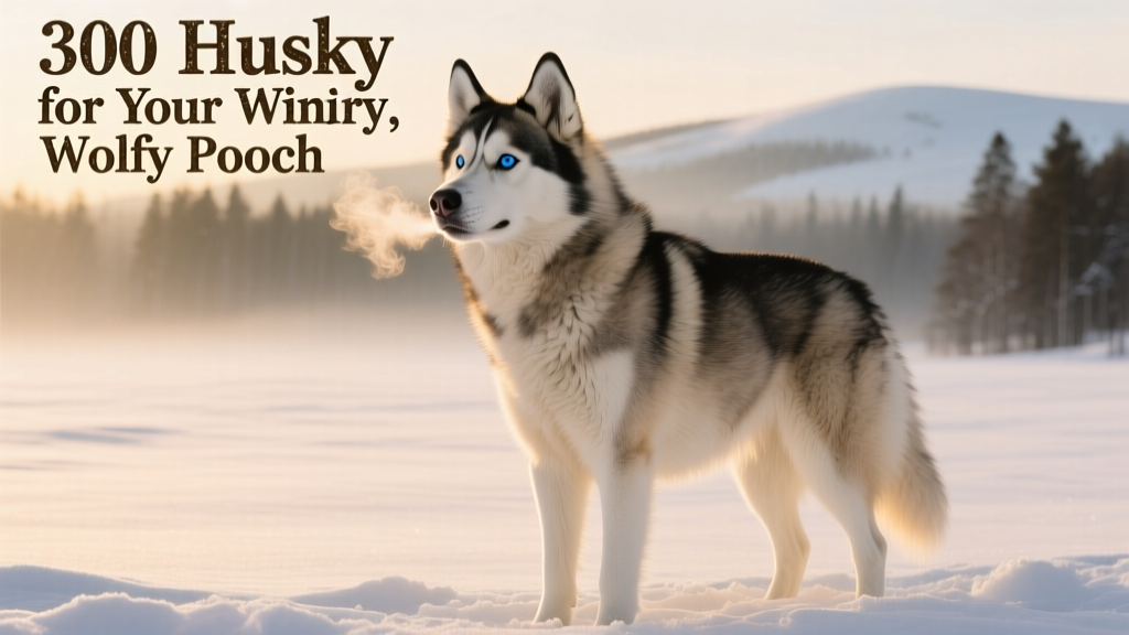 A Siberian Husky standing confidently in snow, head held high with piercing blue eyes