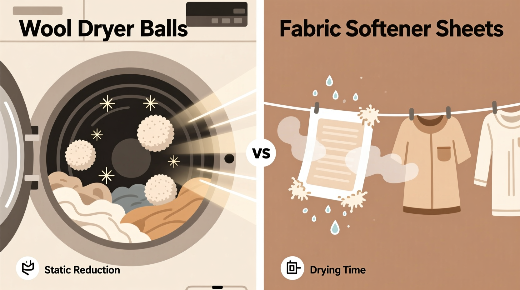wool dryer balls vs fabric softener sheets static and drying time compared