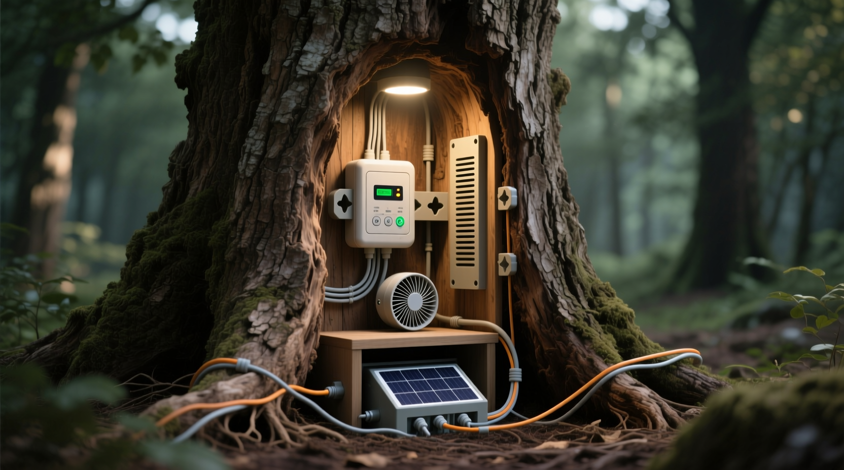 how to hide light controllers inside hollow tree trunks without blocking airflow or causing overheating