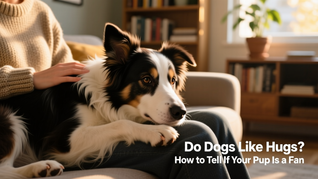 A calm border collie resting its head on its owner's lap during quiet time