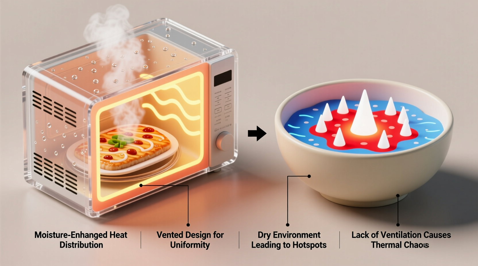 A clear glass Pyrex measuring cup filled with dark, evenly moist potting soil, placed inside a microwave with a ceramic plate underneath and a glass lid slightly ajar to allow steam venting. A digital infrared thermometer reads 182°F at the soil surface.