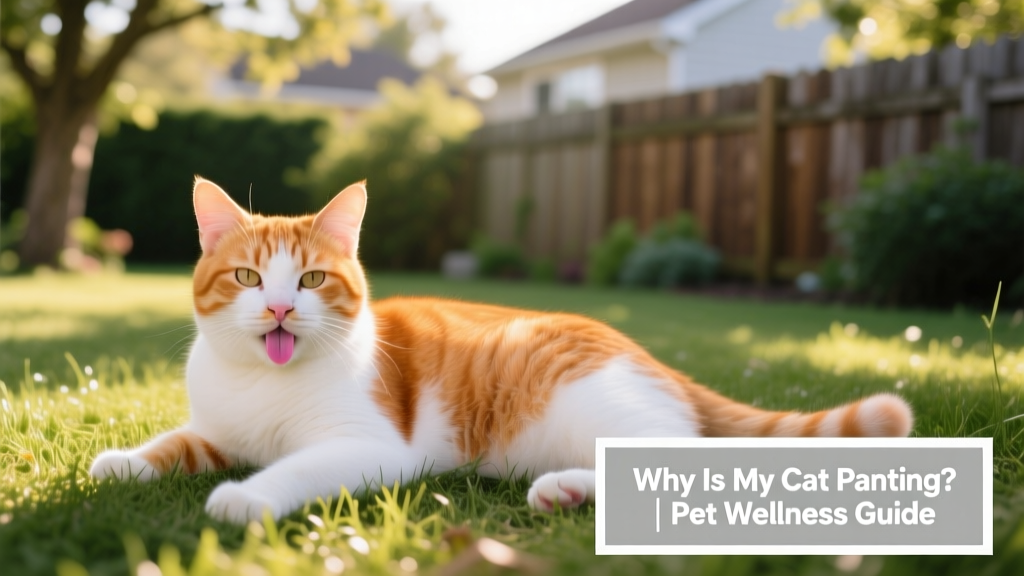 an orange and white cat panting while resting outdoors on a warm day