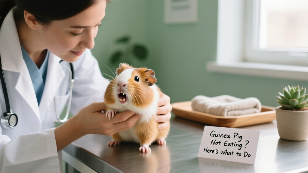 Veterinarian gently examining a guinea pig’s mouth during a dental checkup