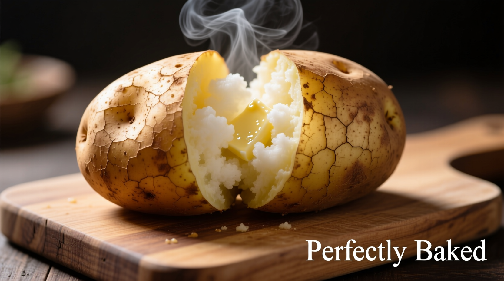 Perfectly baked large russet potato with fluffy interior