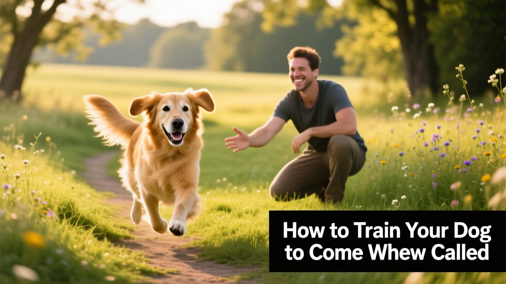 A dog mid-stride, joyfully running toward their owner on a grassy path