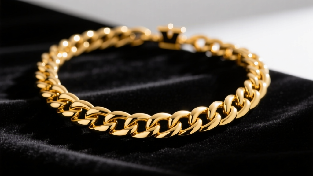 Close-up of a thick solid 14k yellow gold king necklace resting on dark velvet, highlighting intricate woven interlocking links.