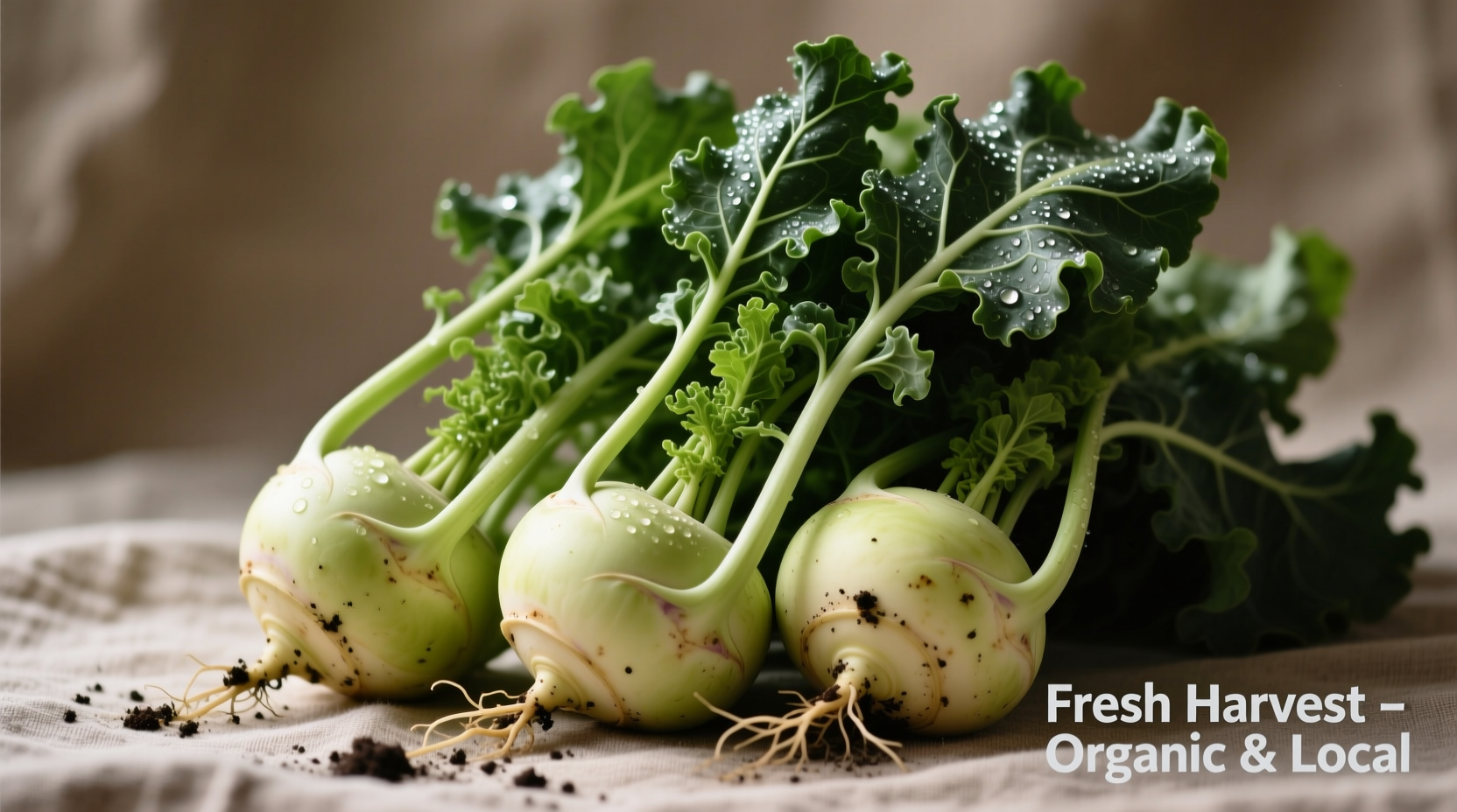 Fresh kohlrabi bulbs with leafy greens