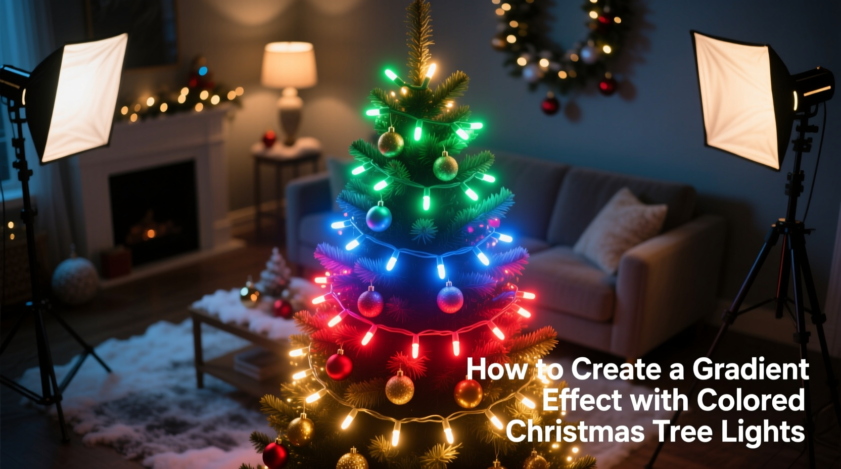 how to create a gradient effect with colored christmas tree lights