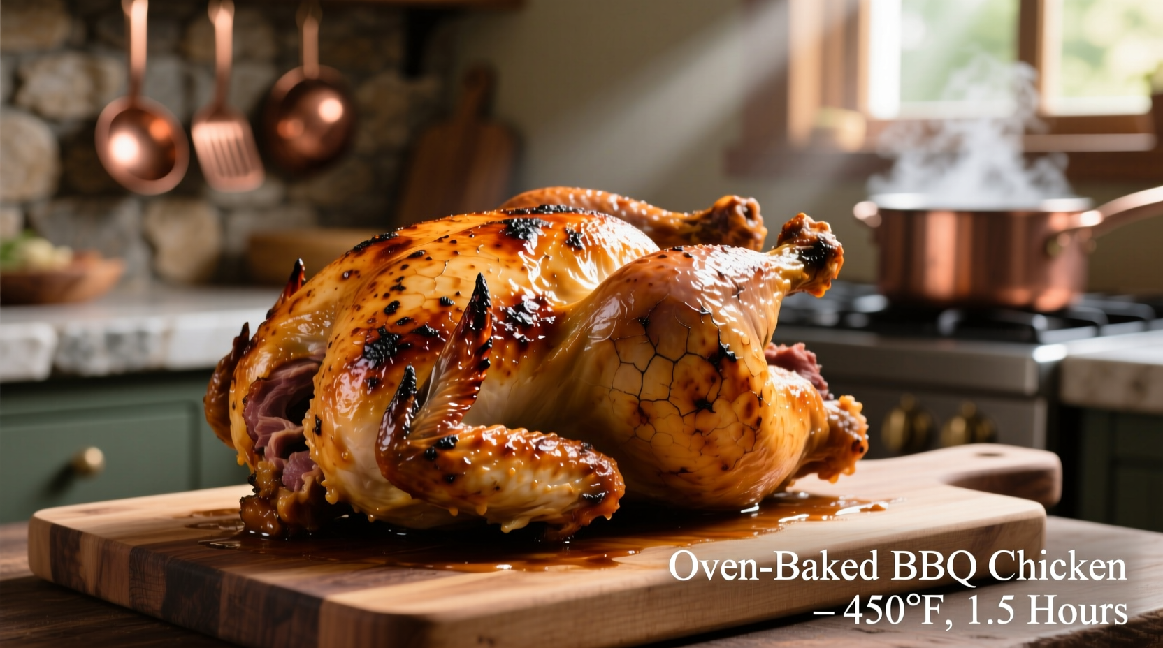 Oven-baked BBQ chicken showing golden brown color