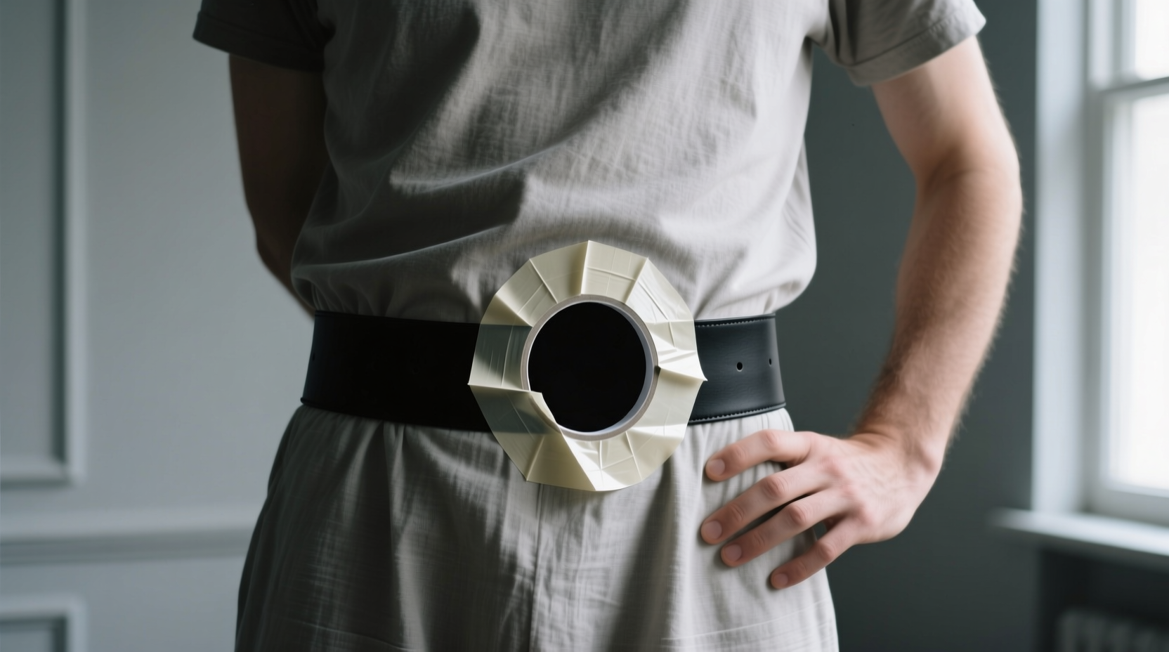 use painters tape to add a hole to your belt in just th