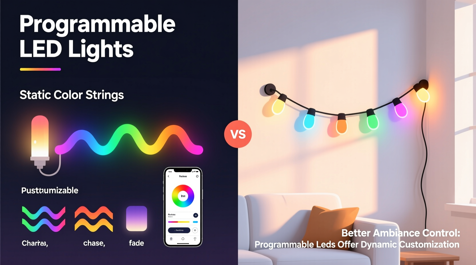 programmable led lights vs static color strings which offers better ambiance control