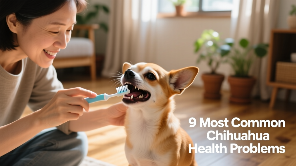 Chihuahua owner gently brushing their dog's teeth with a soft-bristled pet toothbrush