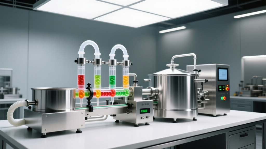 Modular THC infused candy process equipment featuring precision dosing pumps, 316L stainless steel cooking vats, and automated depositing nozzles
