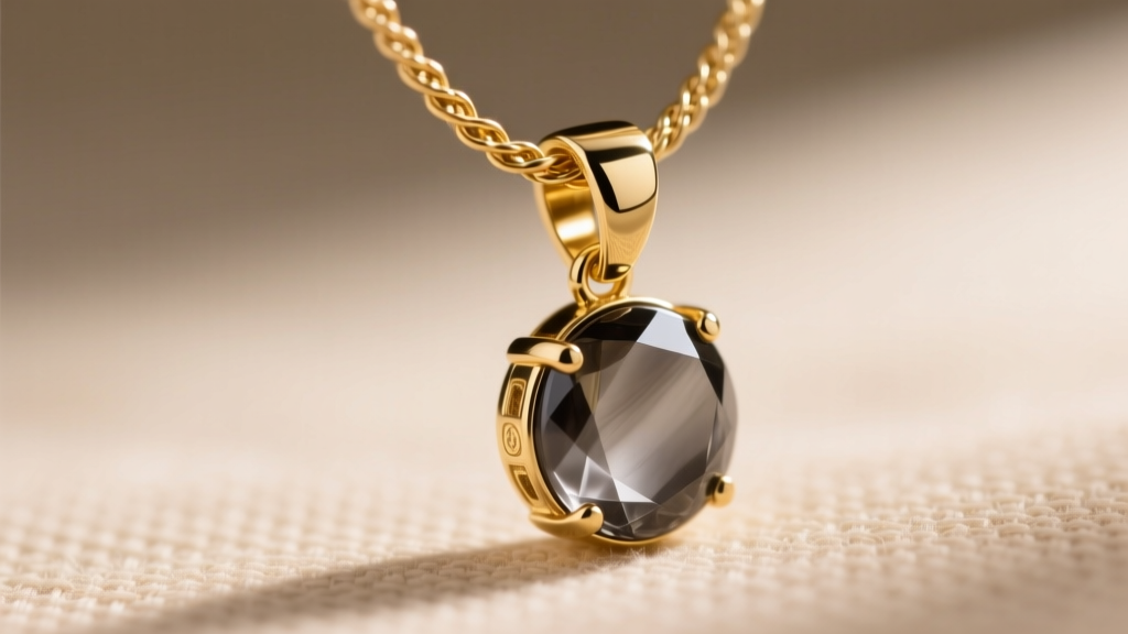 Close-up of a 14k gold-filled toggle clasp securing an 8mm smoky quartz necklace strung on durable Soft Flex beading wire.