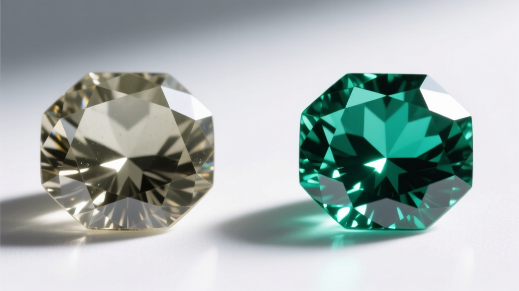 Side-by-side view of a dull oil-coated emerald cut diamond and a sparkling one after cleaning with a mild surfactant solution.