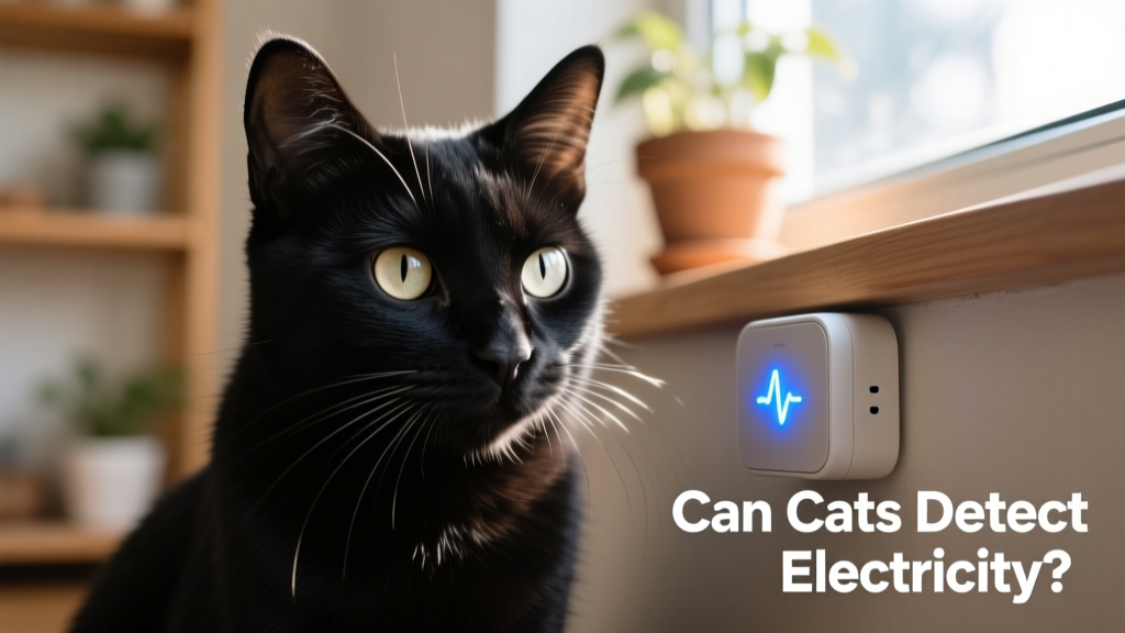 Close-up of a cat’s face with whiskers twitching near a softly glowing smart plug, highlighting sensory awareness
