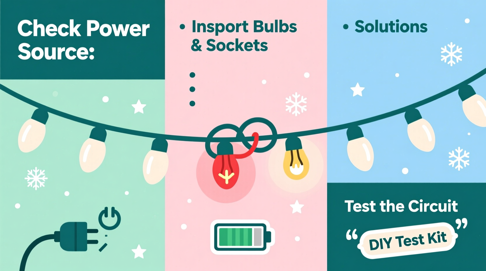 why are led christmas lights not turning on and troubleshooting steps
