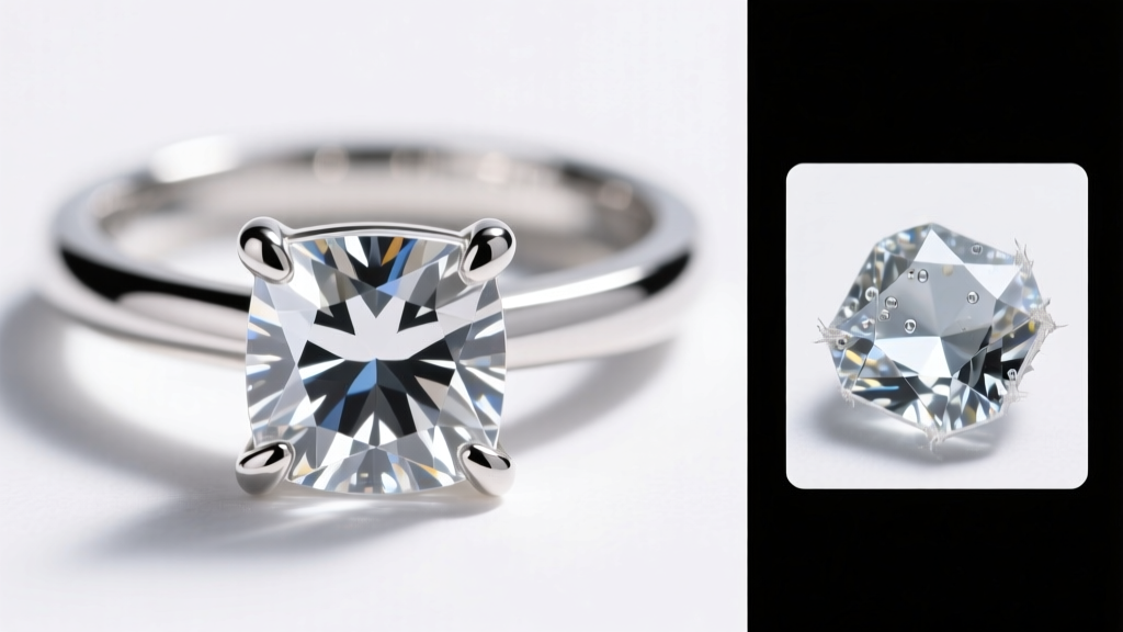 Close-up of a cubic zirconia stone secured by four metal prongs on a silver ring, showing a secure setting versus cheap epoxy glue.