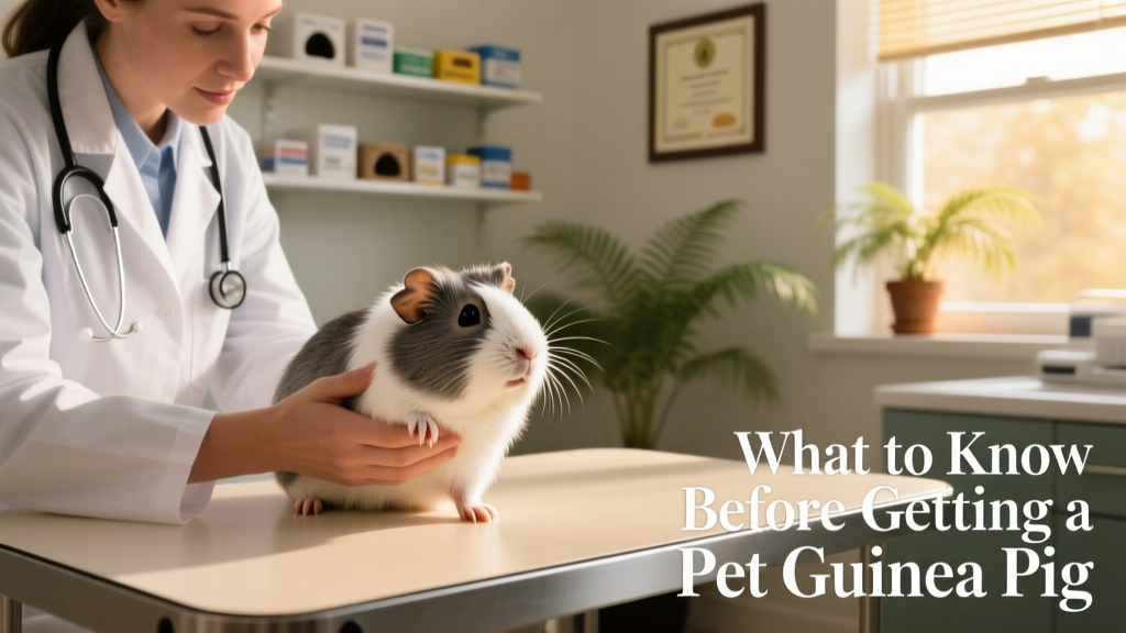 A veterinarian gently examining a guinea pig during a routine wellness visit