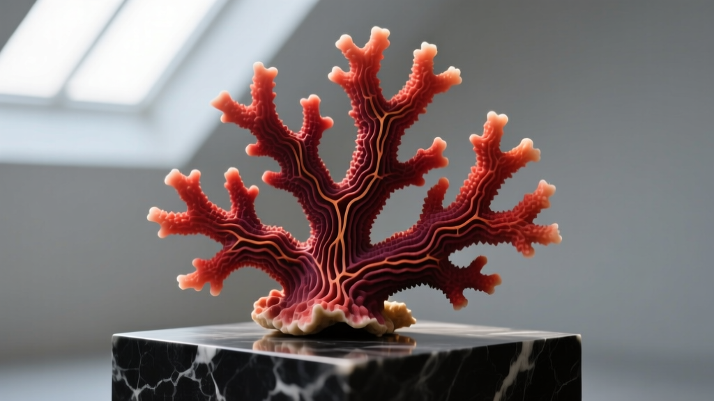 Macro photography showing the distinct wood-grain cross-hatch pattern of genuine Mediterranean red coral under a jeweler's loupe.