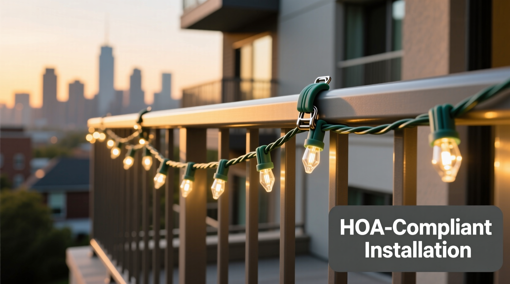 how to hang string lights on balcony railings without violating hoa rules or risking wind damage
