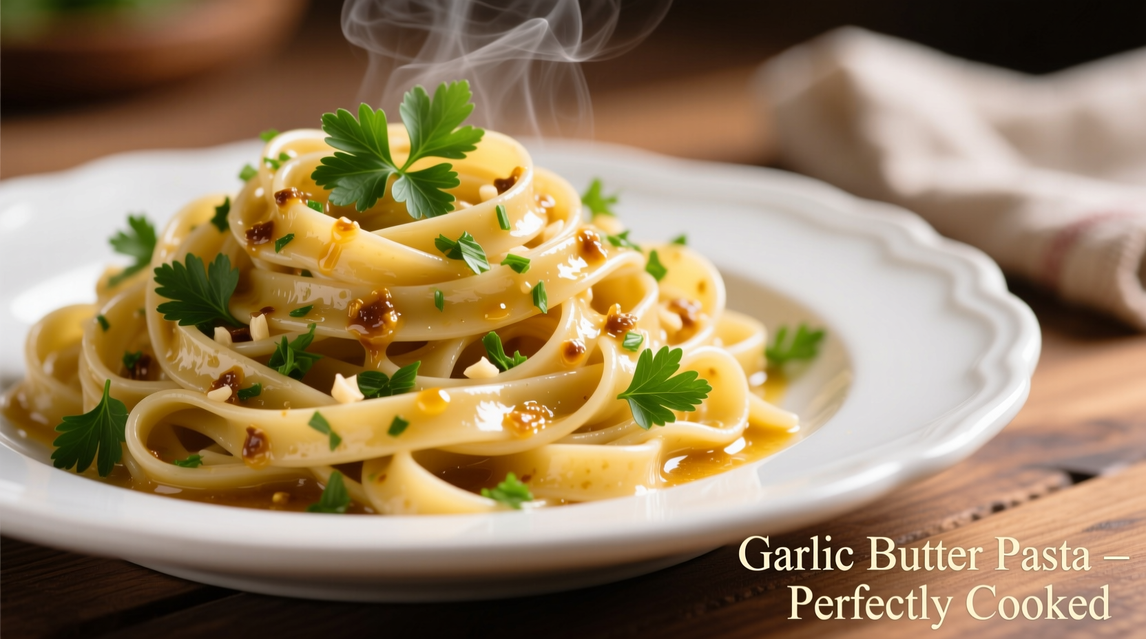 Perfectly cooked garlic butter pasta with fresh parsley