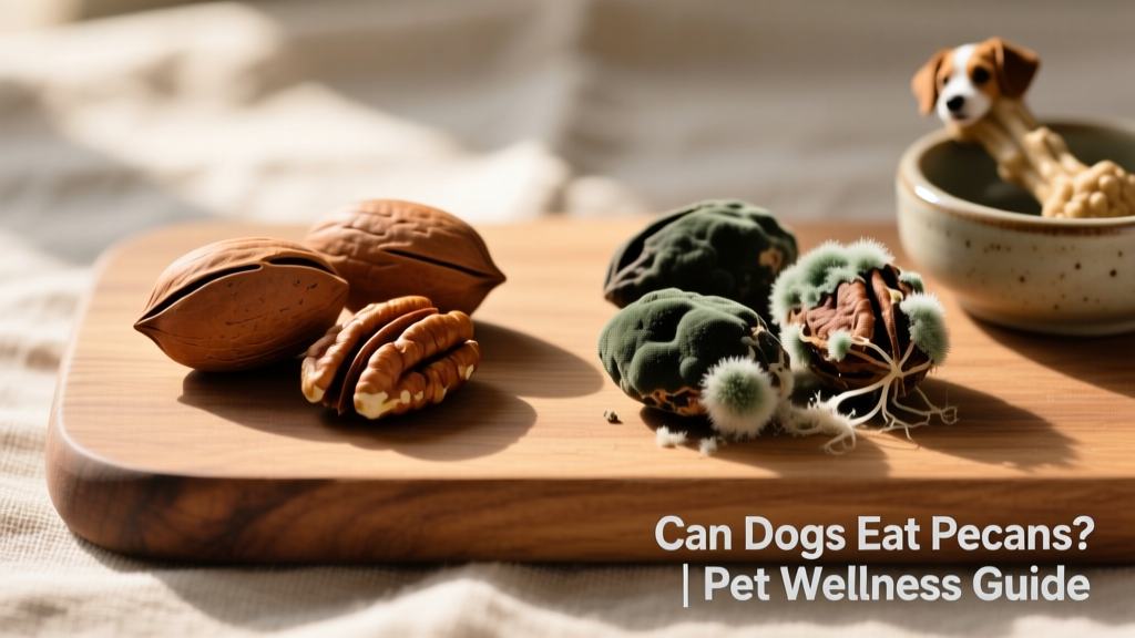 Side-by-side comparison: fresh pecans versus moldy pecans with visible discoloration