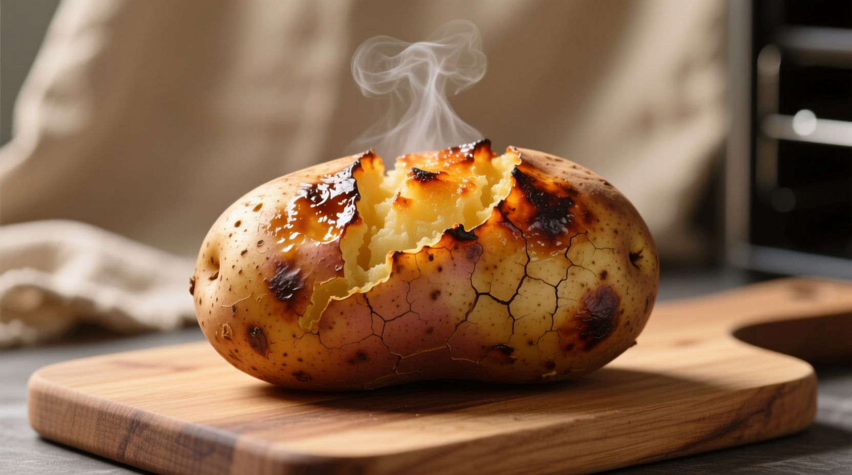 Perfectly baked russet potato with golden skin