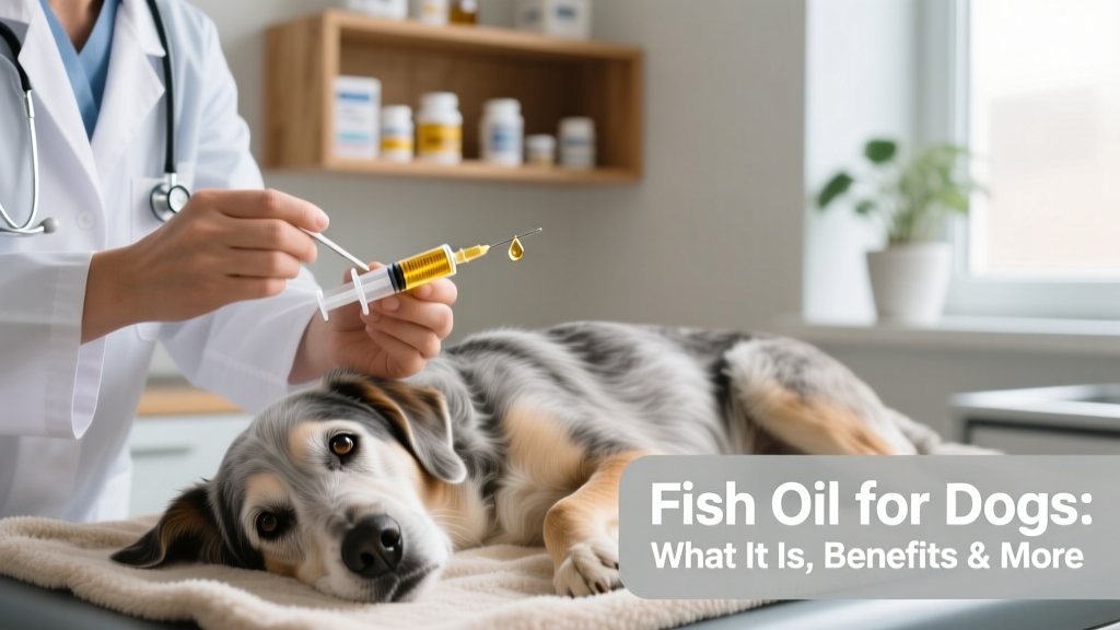Close-up of a veterinarian measuring a precise dose of liquid fish oil into a syringe for a senior dog