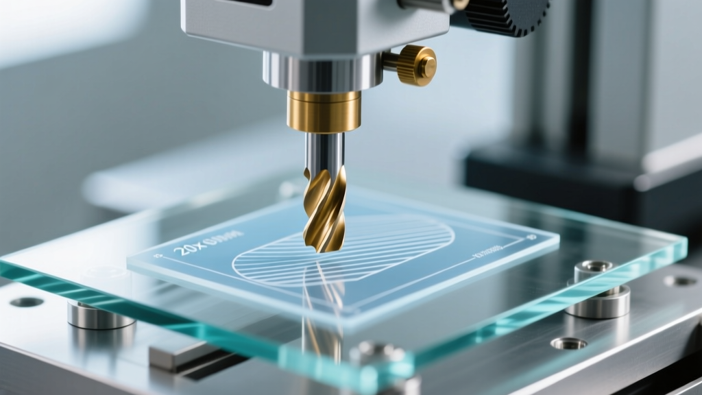 Optical comparator measuring a custom router bit profile against an overlay template at 20 times magnification